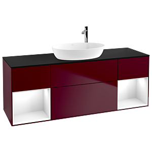 Villeroy et Boch Finion Villeroy et Boch F982GFHB 160cm, plaque de finition noir mat, étagères laqué blanc brillant, Peony Matt