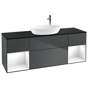 Villeroy et Boch Finion Villeroy et Boch F982GFHG 160cm, plaque de recouvrement noir mat, étagères Laque blanc brillant, Midnight Blue Matt Lacquer