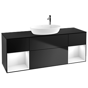 Villeroy und Boch Finion Waschtischunterschrank F982GFPD 160cm, Abdeckplatte black matt, Regale Glossy white lacquer, Black matt lacquer