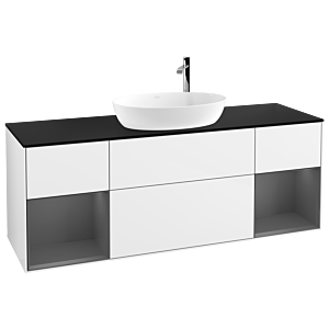 Villeroy et Boch Finion Villeroy et Boch F982GKGF 160cm, plaque de recouvrement noire mate, étagères laquées anthracite mat, laqué blanc brillant