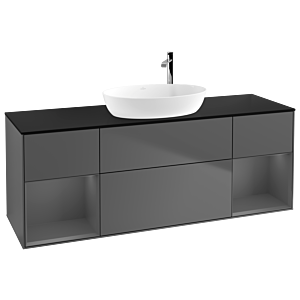 Villeroy und Boch Finion Waschtischunterschrank F982GKGK 160cm, Abdeckplatte black matt, Regale Anthracite matt lacquer, Anthracite matt
