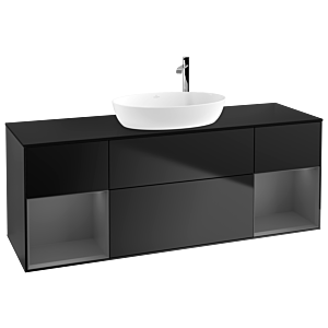 Villeroy et Boch Finion Villeroy et Boch F982GKPD 160cm, plaque de finition noir mat, étagères laqué mat anthracite, laqué noir mat
