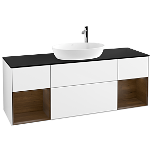 Villeroy et Boch Finion F982GNGF 160cm, plaque de recouvrement noir mat, étagères Walnut Veneer , laqué blanc brillant