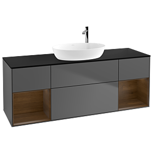 Villeroy und Boch Finion Waschtischunterschrank F982GNGK 160cm, Abdeckplatte black matt, Regale Walnut Veneer, Anthracite matt