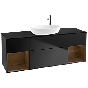 Villeroy et Boch Finion Villeroy et Boch F982GNPD 160cm, plaque de recouvrement noir mat, étagères Walnut Veneer , laqué noir mat