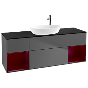 Villeroy und Boch Finion Waschtischunterschrank F982HBGK 160cm, Abdeckplatte black matt, Regale Peony matt lacquer, Anthracite matt