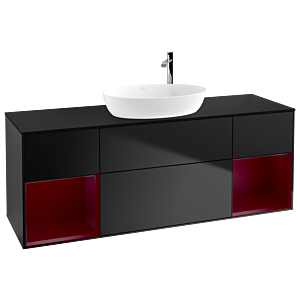 Villeroy et Boch Finion Villeroy et Boch F982HBPD 160cm, plaque de finition noir mat, étagères Peony laqué mat, laqué noir mat