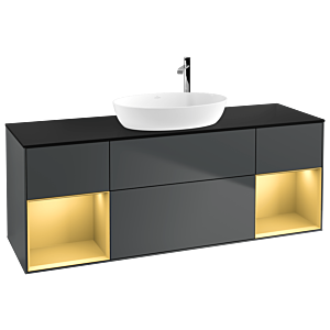 Villeroy et Boch Finion Villeroy et Boch F982HFHG 160cm, plaque de recouvrement noir mat, étagères laqué mat or, Midnight Blue Matt Lacquer