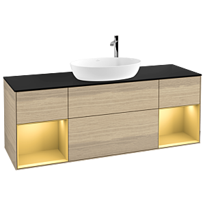 Villeroy et Boch Finion Villeroy et Boch F982HFPC 160cm, plaque de recouvrement noir mat, étagères laqué mat or, Oak Veneer