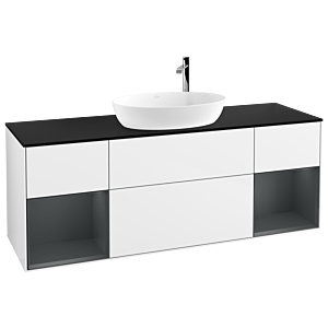 Villeroy et Boch Finion Villeroy et Boch F982HGGF 160cm, plaque de finition noir mat, étagères laqué mat minuit, laqué blanc brillant