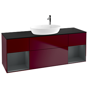 Villeroy et Boch Finion Villeroy et Boch F982HGHB 160cm, plaque de recouvrement noir mat, étagères laqué mat Midnight, Peony Matt