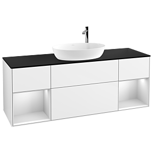 Villeroy et Boch Finion Villeroy et Boch F982MTGF 160cm, plaque de finition noir mat, étagères laqué blanc mat, laqué blanc brillant