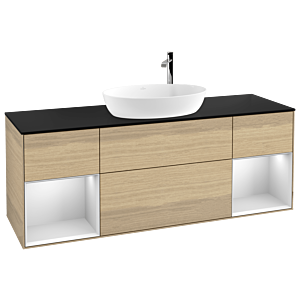 Villeroy and Boch Finion Villeroy and Boch Finion F982MTPC 160cm, cover plate black matt, shelves white matt lacquer, Oak Veneer