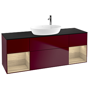Villeroy und Boch Finion Waschtischunterschrank F982PCHB 160cm, Abdeckplatte black matt, Regale Oak Veneer, Peony Matt