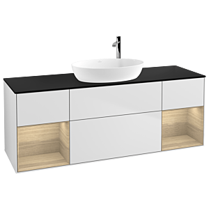 Villeroy und Boch Finion Waschtischunterschrank F982PCMT 160cm, Abdeckplatte black matt, Regale Oak Veneer, White matt lacquer