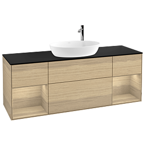 Villeroy et Boch Finion Villeroy et Boch F982PCPC 160cm, plaque de recouvrement noir mat, étagères Oak Veneer , Oak Veneer