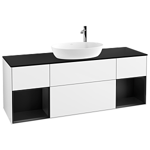 Villeroy et Boch Finion Villeroy et Boch F982PDGF 160cm, plaque de recouvrement noir mat, étagères laqué noir mat, laqué blanc brillant