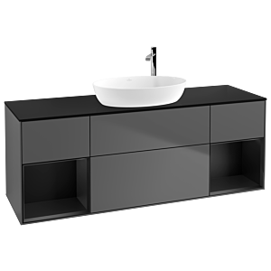 Villeroy und Boch Finion Waschtischunterschrank F982PDGK 160cm, Abdeckplatte black matt, Regale Black matt lacquer, Anthracite matt