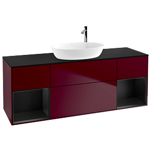 Villeroy und Boch Finion Waschtischunterschrank F982PDHB 160cm, Abdeckplatte black matt, Regale Black matt lacquer, Peony Matt