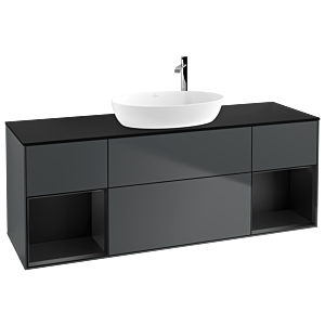 Villeroy et Boch Finion Villeroy et Boch F982PDHG 160cm, plaque de finition noir mat, étagères laqué noir mat, Midnight Blue Matt Lacquer