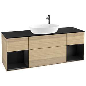 Villeroy et Boch Finion Villeroy et Boch F982PDPC 160cm, plaque de recouvrement noir mat, étagères laqué noir mat, Oak Veneer