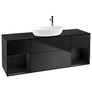 Villeroy und Boch Finion Waschtischunterschrank F982PDPD 160cm, Abdeckplatte black matt, Regale Black matt lacquer, Black matt lacquer