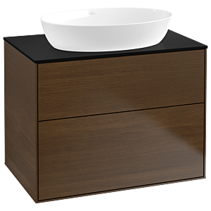 Villeroy und Boch Finion Waschtischunterschrank F99200GN 80x60,3cm, Abdeckplatte black matt, Walnut veneer