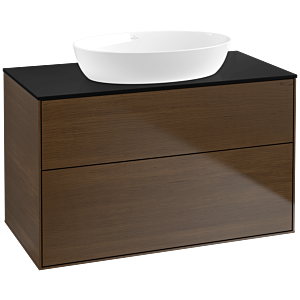 Villeroy und Boch Finion Waschtischunterschrank FA0200GN 100x60,3cm, Abdeckplatte black matt, Walnut veneer
