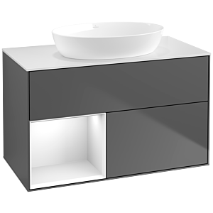 Villeroy und Boch Finion Waschtischunterschrank FA11GFGK 100cm, Abdeckplatte white matt, Regale Glossy white lacquer, Anthracite matt