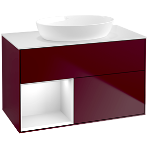 Villeroy et Boch Finion Villeroy et Boch FA11GFHB 100cm, plaque de recouvrement blanc mat, étagères Laque blanche brillante, Peony Matt