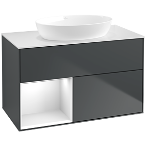 Villeroy und Boch Finion Waschtischunterschrank FA11GFHG 100cm, Abdeckplatte white matt, Regale Glossy white lacquer, Midnight Blue Matt Lacquer