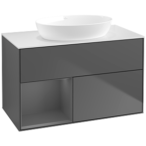 Villeroy und Boch Finion Waschtischunterschrank FA11GKGK 100cm, Abdeckplatte white matt, Regale Anthracite matt lacquer, Anthracite matt