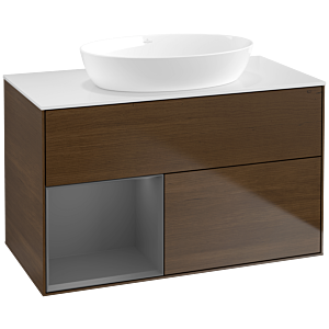 Villeroy und Boch Finion Waschtischunterschrank FA11GKGN 100cm, Abdeckplatte white matt, Regale Anthracite matt lacquer, Walnut veneer