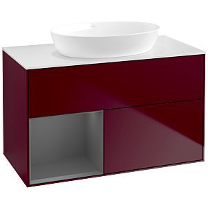 Villeroy et Boch Finion Villeroy et Boch FA11GKHB 100cm, plaque de recouvrement blanc mat, étagères laqué mat anthracite, Peony Matt