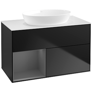 Villeroy und Boch Finion Waschtischunterschrank FA11GKPD 100cm, Abdeckplatte white matt, Regale Anthracite matt lacquer, Black matt lacquer
