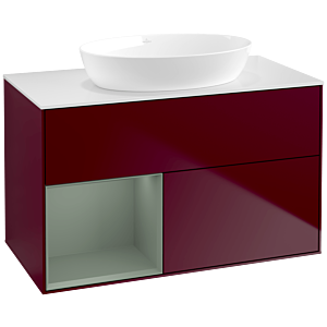 Villeroy und Boch Finion Waschtischunterschrank FA11GMHB 100cm, Abdeckplatte white matt, Regale Olive matt lacquer, Peony Matt