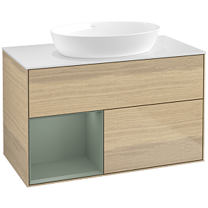 Villeroy and Boch Finion Villeroy and Boch Finion FA11GMPC 100cm, cover plate white matt, shelves olive matt lacquer, Oak Veneer