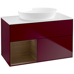 Villeroy und Boch Finion Waschtischunterschrank FA11GNHB 100cm, Abdeckplatte white matt, Regale Walnut Veneer, Peony Matt