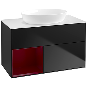 Villeroy und Boch Finion Waschtischunterschrank FA11HBPD 100cm, Abdeckplatte white matt, Regale Peony matt lacquer, Black matt lacquer