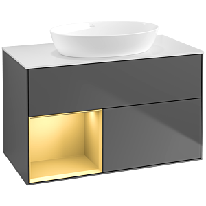 Villeroy und Boch Finion Waschtischunterschrank FA11HFGK 100cm, Abdeckplatte white matt, Regale Gold matt lacquer, Anthracite matt