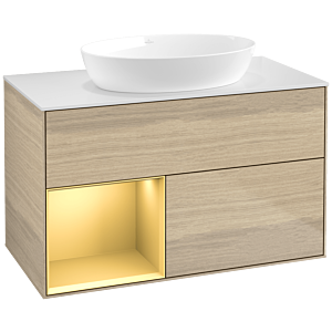 Villeroy and Boch Finion Villeroy and Boch Finion FA11HFPC 100cm, cover plate white matt, shelves gold matt lacquer, Oak Veneer