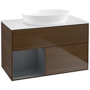 Villeroy and Boch Finion Villeroy and Boch Finion FA11HGGN 100cm, cover plate white matt, shelves midnight matt lacquer, walnut veneer