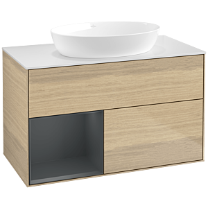 Villeroy and Boch Finion Villeroy and Boch Finion FA11HGPC 100cm, cover plate white matt, shelves midnight matt lacquer, Oak Veneer