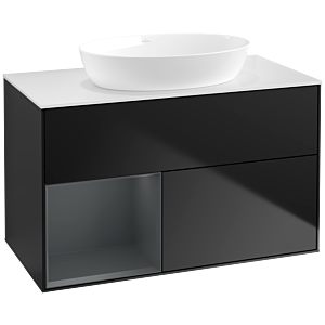 Villeroy und Boch Finion Waschtischunterschrank FA11HGPD 100cm, Abdeckplatte white matt, Regale Midnight matt lacquer, Black matt lacquer