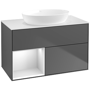 Villeroy und Boch Finion Waschtischunterschrank FA11MTGK 100cm, Abdeckplatte white matt, Regale White matt lacquer, Anthracite matt