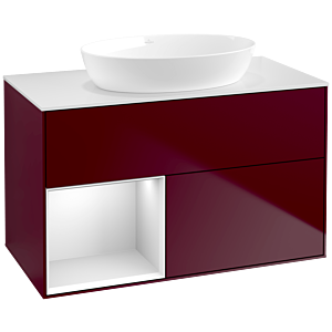 Villeroy und Boch Finion Waschtischunterschrank FA11MTHB 100cm, Abdeckplatte white matt, Regale White matt lacquer, Peony Matt
