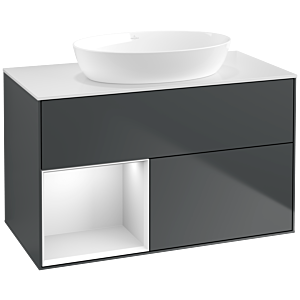 Villeroy und Boch Finion Waschtischunterschrank FA11MTHG 100cm, Abdeckplatte white matt, Regale White matt lacquer, Midnight Blue Matt Lacquer