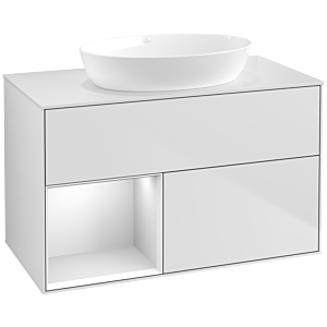 Villeroy et Boch Finion Villeroy et Boch FA11MTMT 100cm, plaque de recouvrement blanc mat, étagères laqué blanc mat, laqué blanc mat