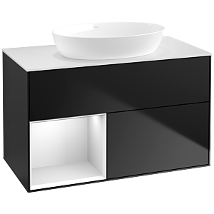 Villeroy und Boch Finion Waschtischunterschrank FA11MTPD 100cm, Abdeckplatte white matt, Regale White matt lacquer, Black matt lacquer