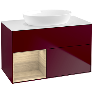 Villeroy und Boch Finion Waschtischunterschrank FA11PCHB 100cm, Abdeckplatte white matt, Regale Oak Veneer, Peony Matt